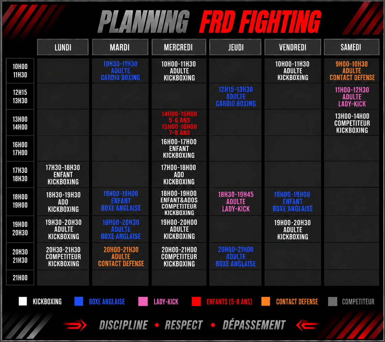 Planning des cours FRD Fighting